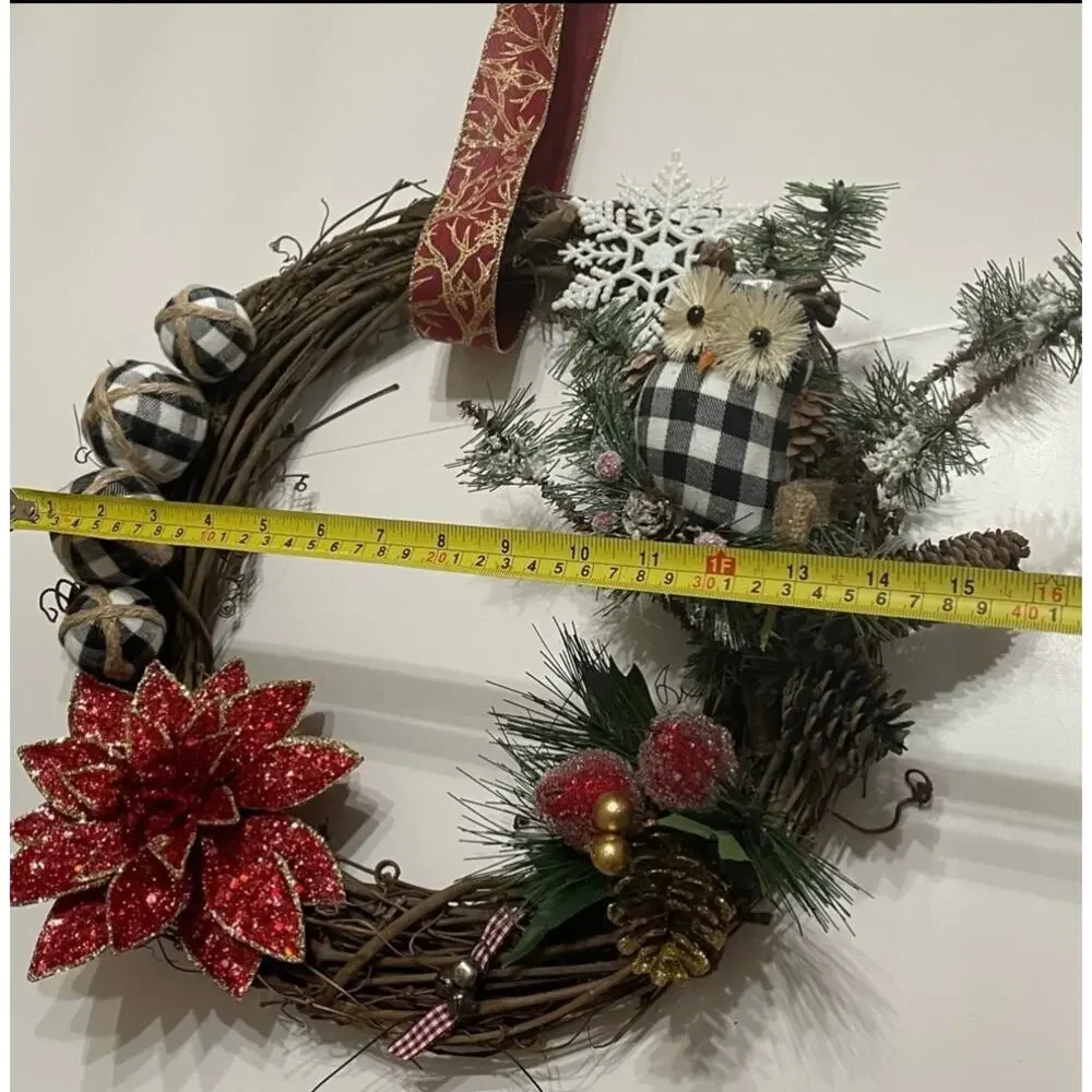 Christmas Owl Buffalo Plaid Grapevine Wreath 16